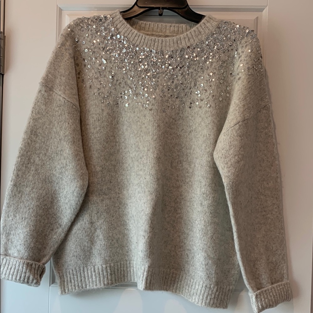 Elegant Silver Embellished Women's Sweater